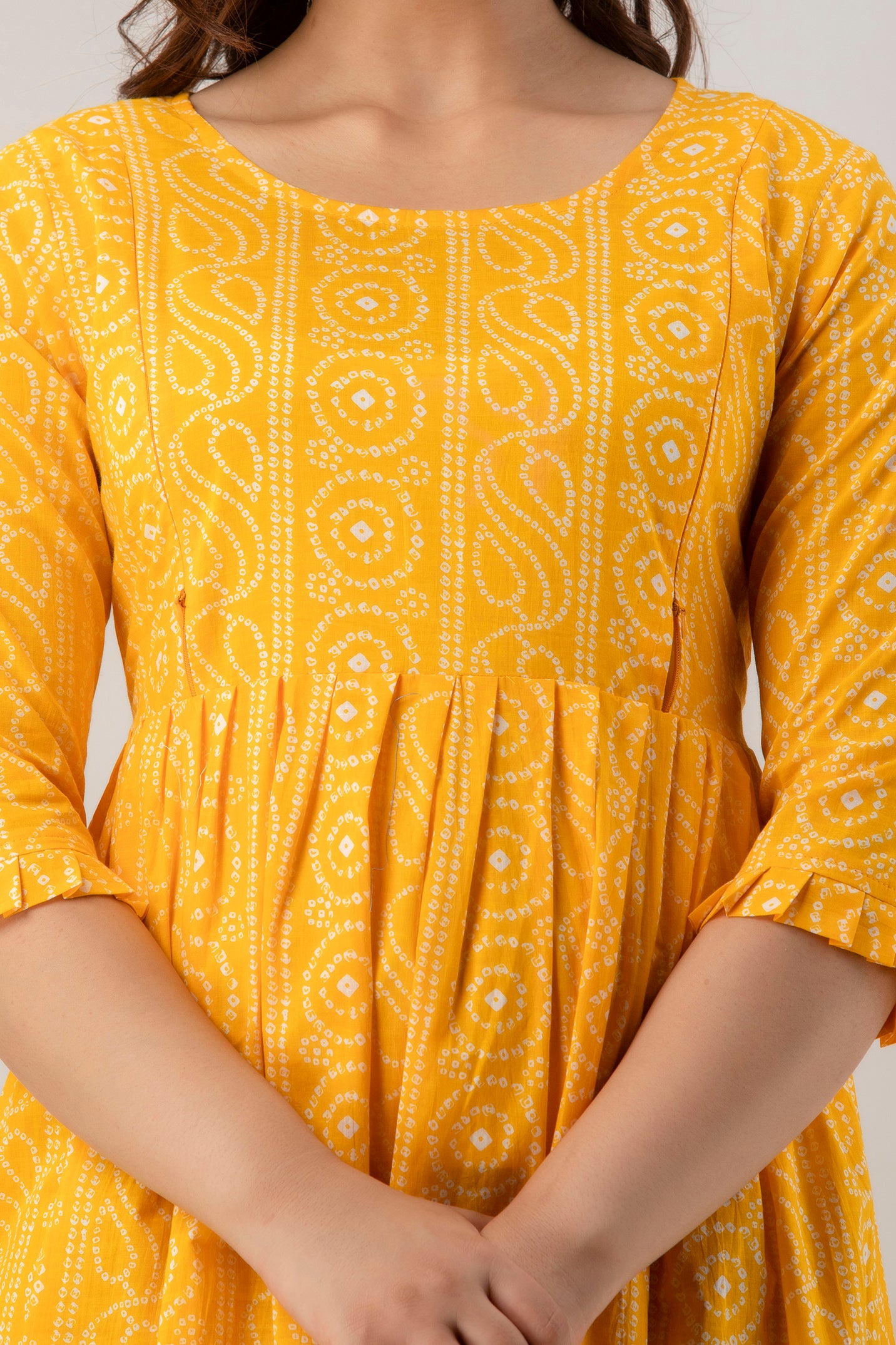 Yellow Chundri Print Cotton Maternity Kurta | Comfortable Pregnancy Wear - HENAL