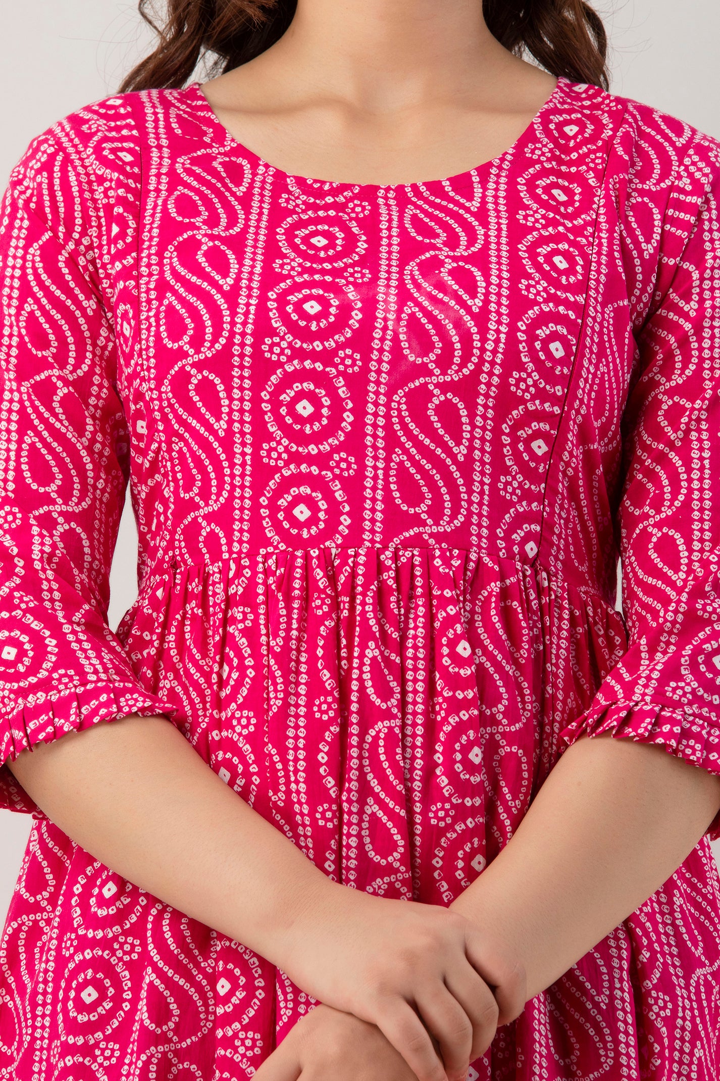 Pink Chundri Print Cotton Maternity Kurta | Comfortable Pregnancy Wear - HENAL