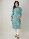 HENAL H355 garment showing light green vertical print, straight silhouette, three-quarter sleeves.