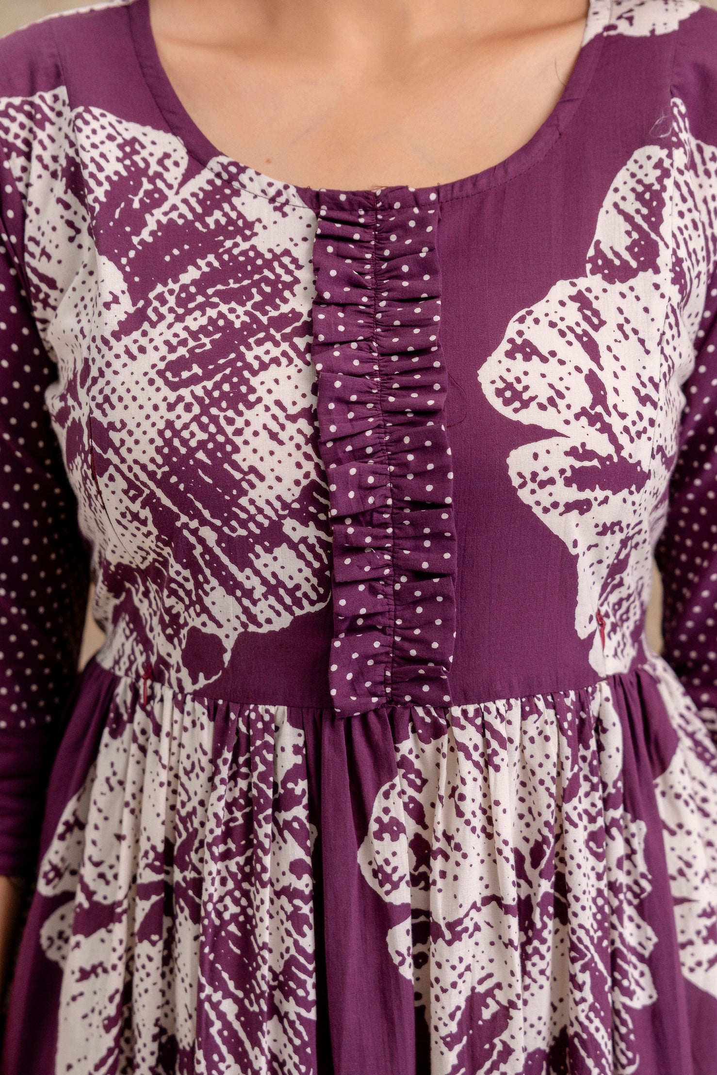 Wine Color Floral Pure Cotton Maternity Dress | Feeding Friendly Comfortable Pregnancy Wear - HENAL