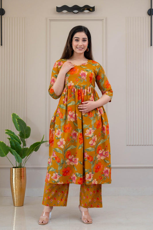 MUSTARD MATERNITY KURTA PALAZZO SET