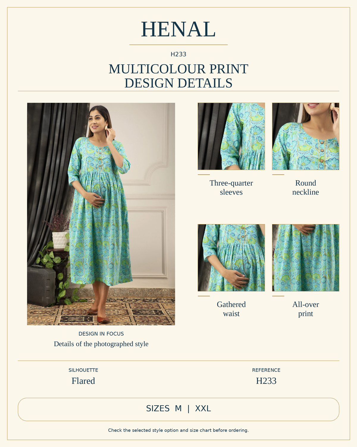 HENAL H233 product infographic showing the unchanged original garment, verified visible design and sizes M, XXL. Select the exact available garment option on the listing.