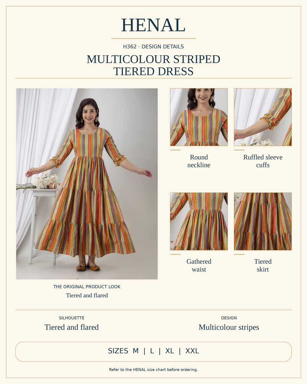 HENAL H362 reviewed product infographic using unchanged original product photographs and verified details, with size options M, L, XL, XXL.