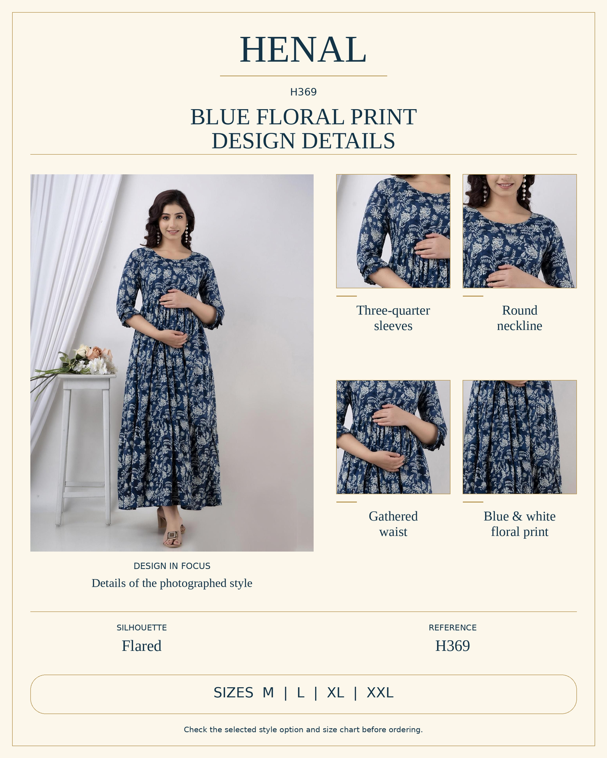 HENAL H369 product infographic showing the unchanged original garment, verified visible design and sizes M, L, XL, XXL. Select the exact available garment option on the listing.