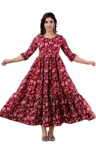 HENAL H370 maroon and cream floral garment, full front view.