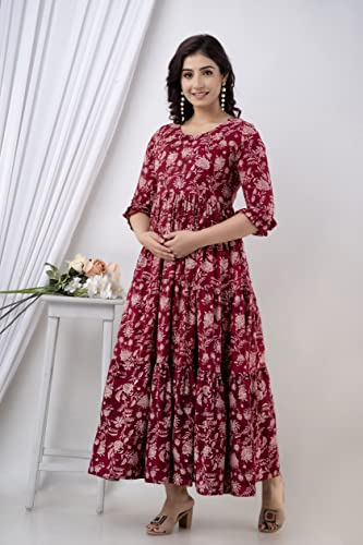 HENAL H370 maroon floral garment, angled front view.