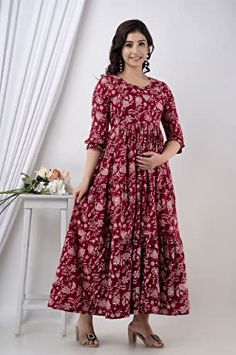 HENAL H370 maroon floral garment, side-front view.