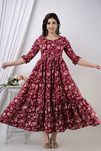 HENAL H370 maroon floral garment, flared skirt view.