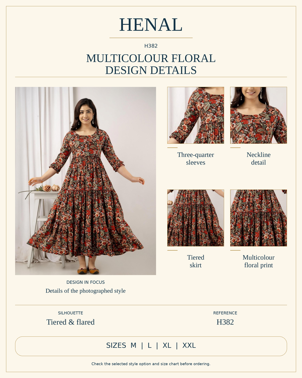 HENAL H382 product infographic showing the unchanged original garment, verified visible design and sizes M, L, XL, XXL. Select the exact available garment option on the listing.