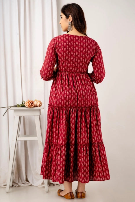 Maroon Butti Maternity Dress