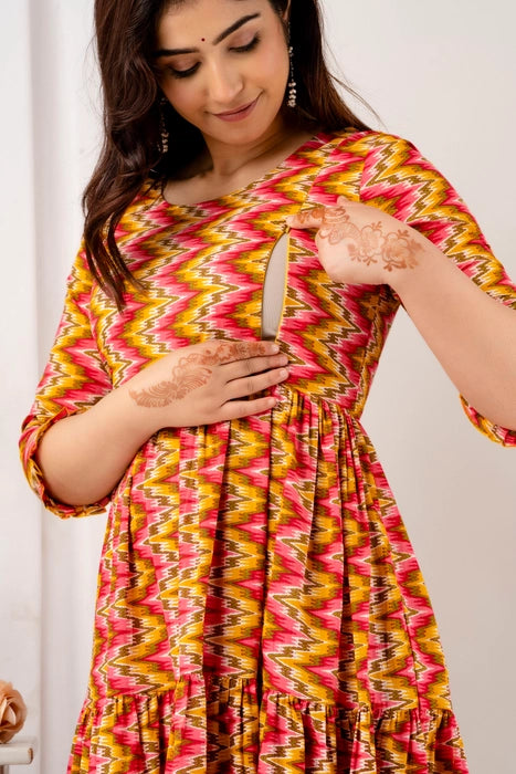 Yellow Zig Zag Maternity Dress