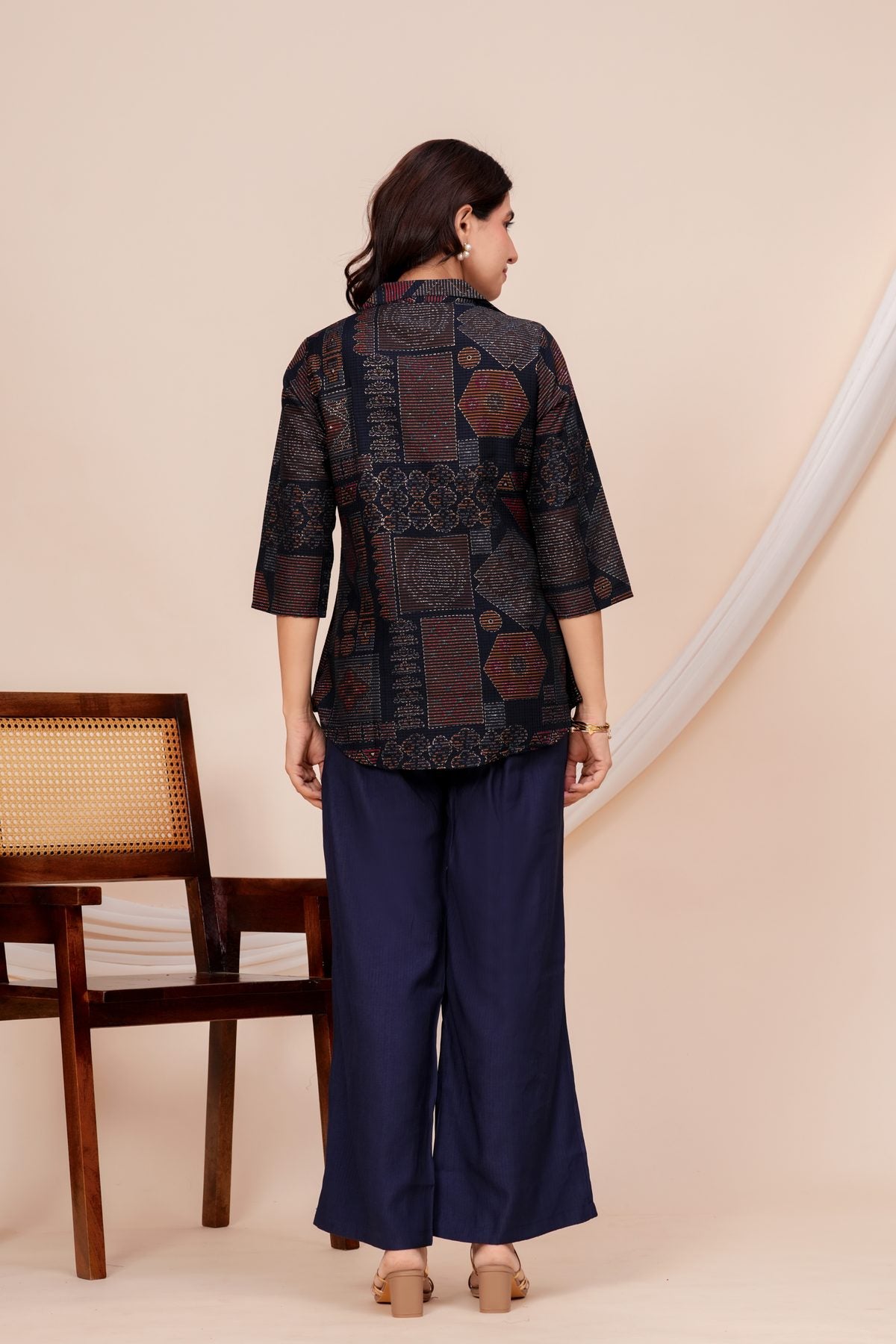 Henal Barlin discharge printed co-ord set blue