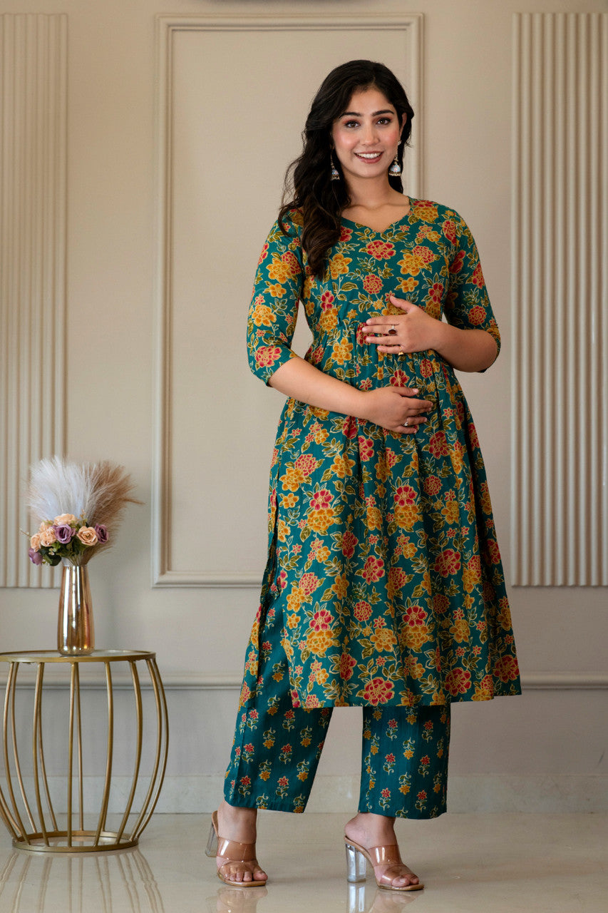 HENAL H454 Green floral kurta pant set — photo 3
