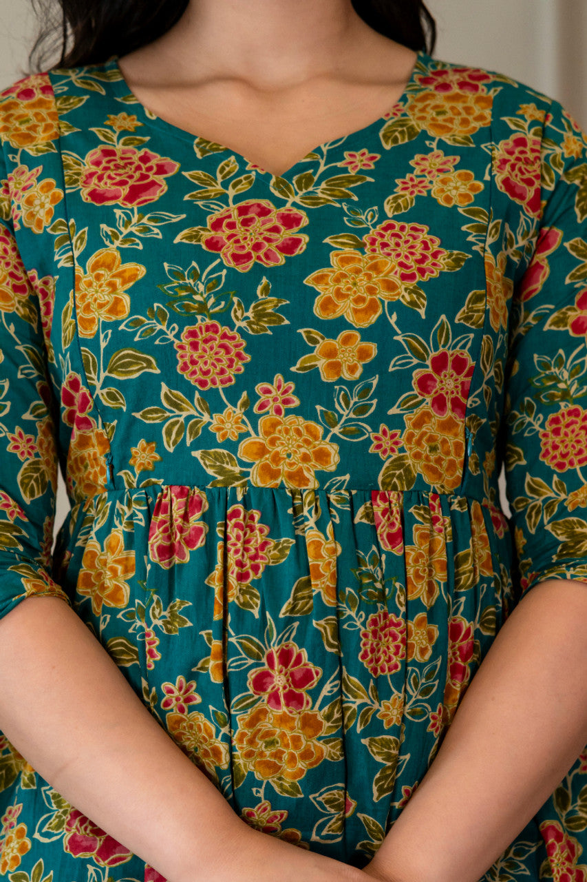 HENAL H454 Green floral kurta pant set — photo 5