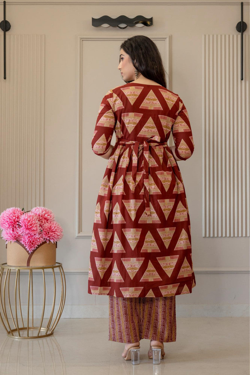 HENAL Maroon printed kurta pant set — photo 2