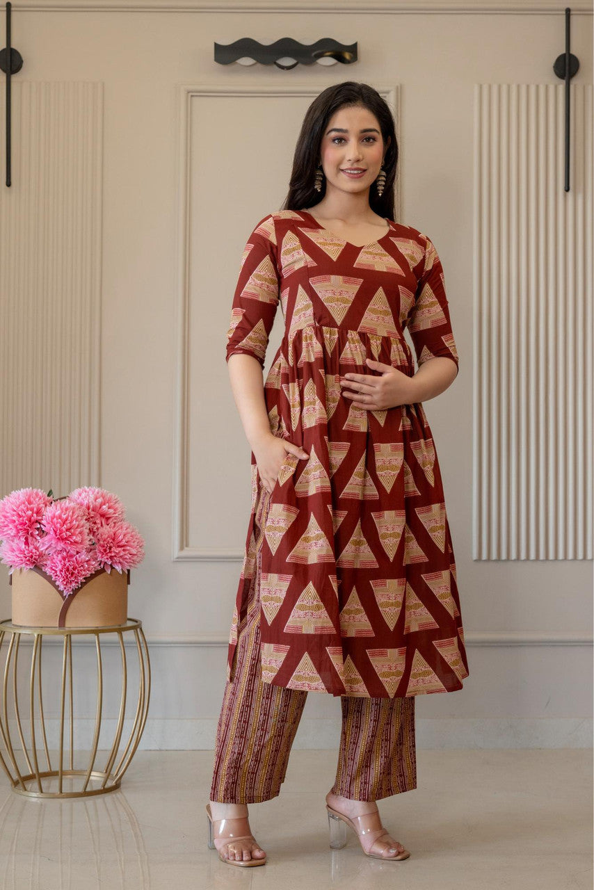 HENAL Maroon printed kurta pant set — photo 3