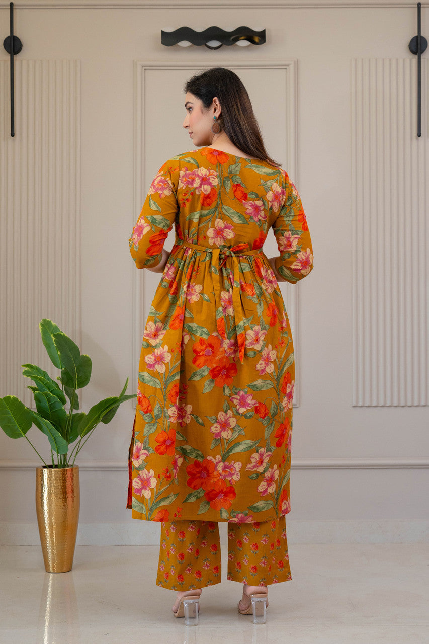 HENAL Mustard floral kurta palazzo set — photo 2