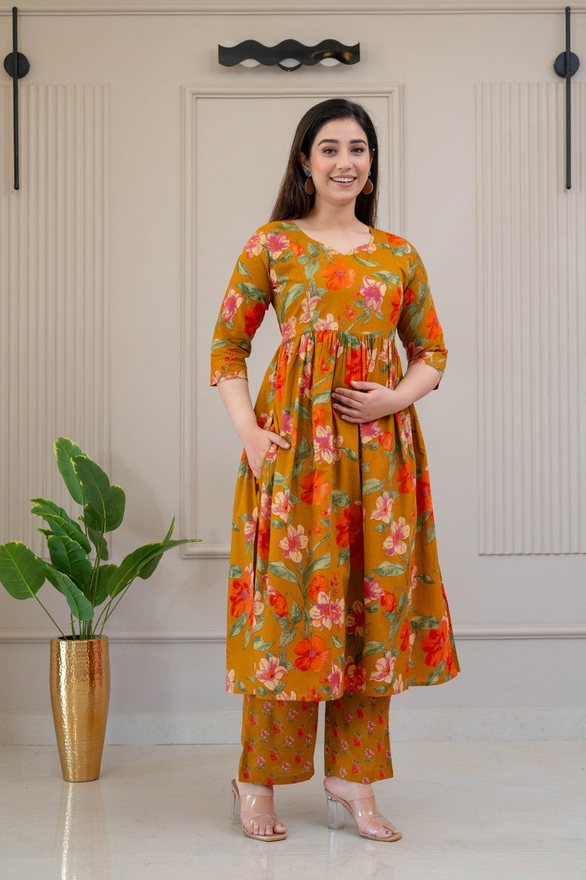 HENAL Mustard floral kurta palazzo set — photo 3