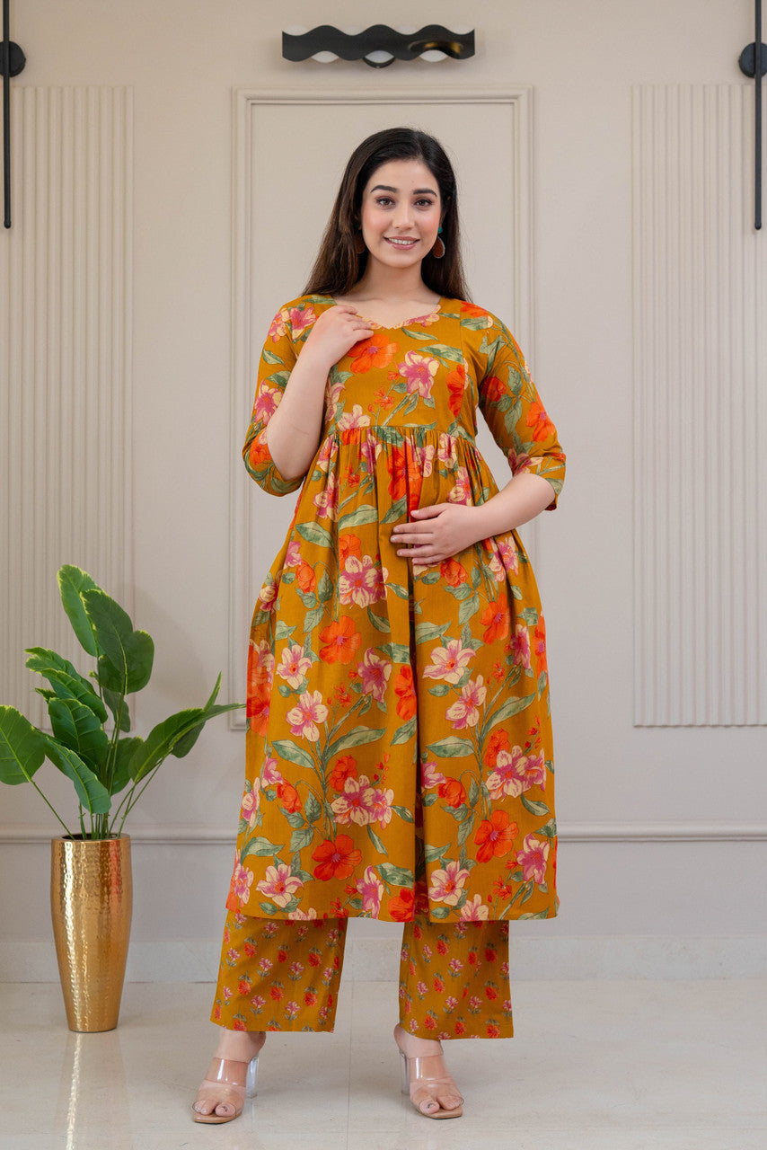 HENAL Mustard floral kurta palazzo set — photo 6