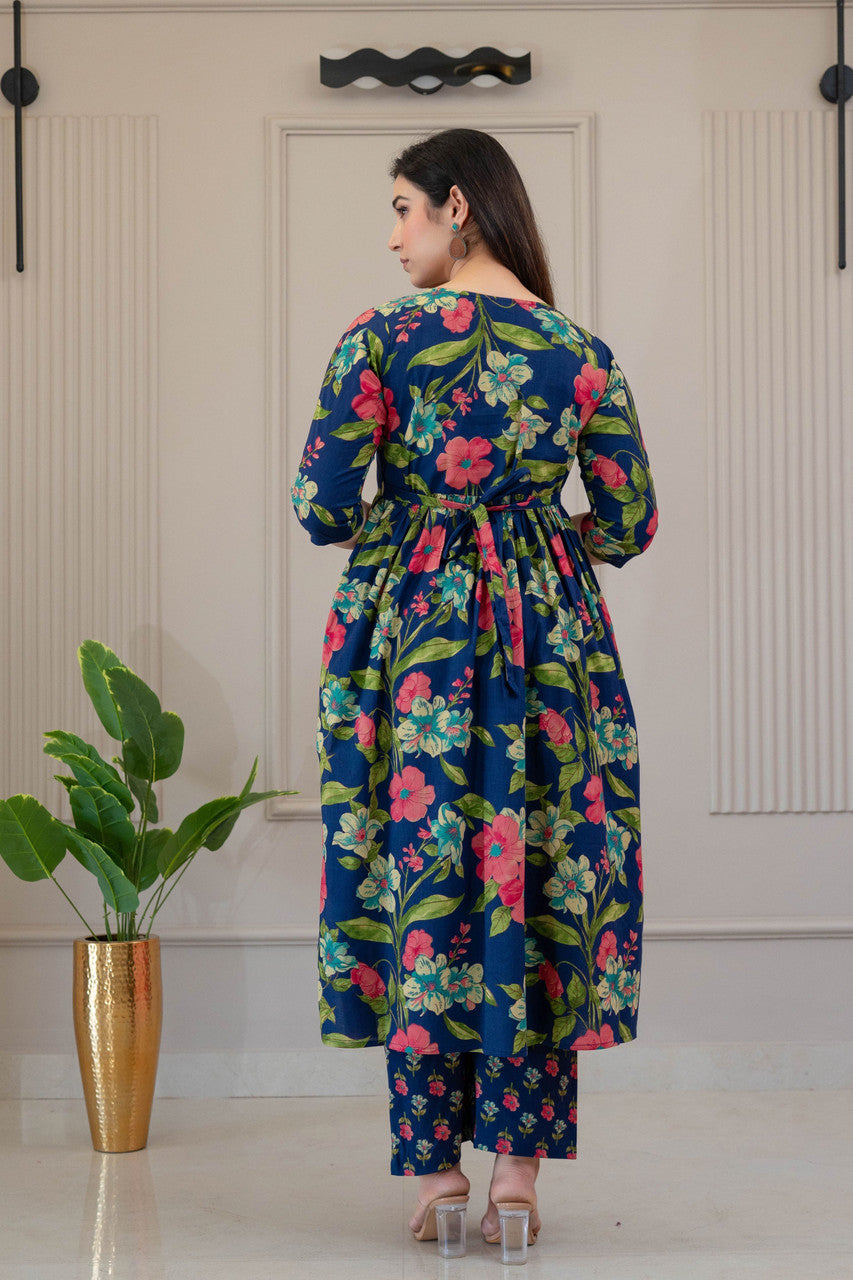 HENAL Navy Blue floral kurta palazzo set — photo 2