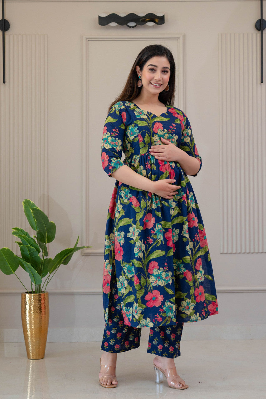 HENAL Navy Blue floral kurta palazzo set — photo 3