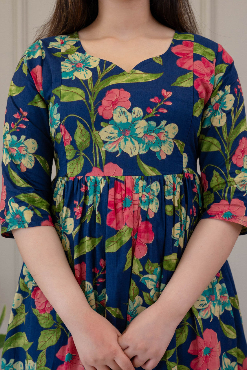 HENAL Navy Blue floral kurta palazzo set — photo 4