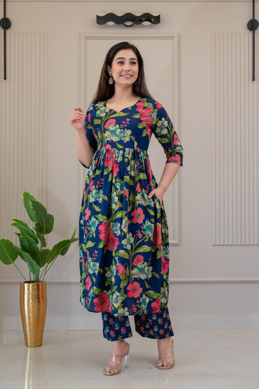 HENAL Navy Blue floral kurta palazzo set — photo 6