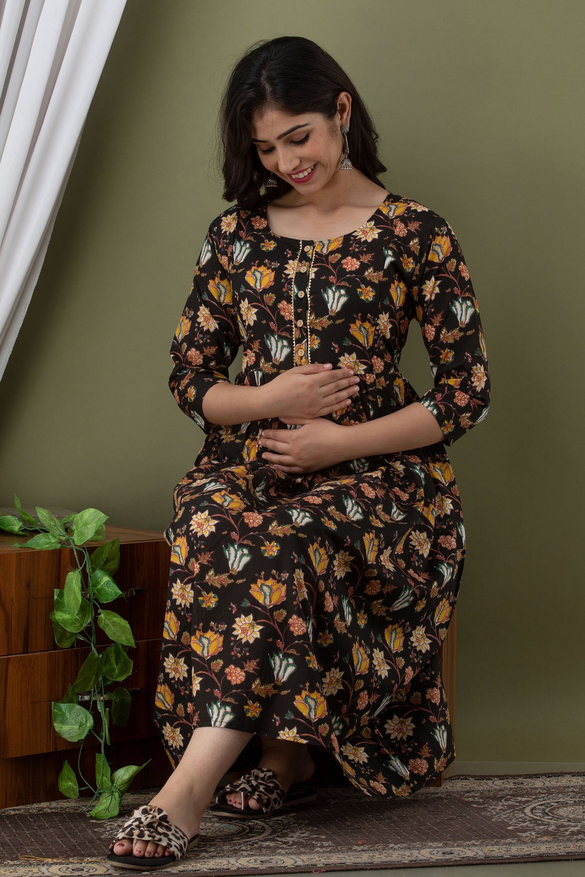 Black Fit & Flare Midi Maternity Dress — product image 1