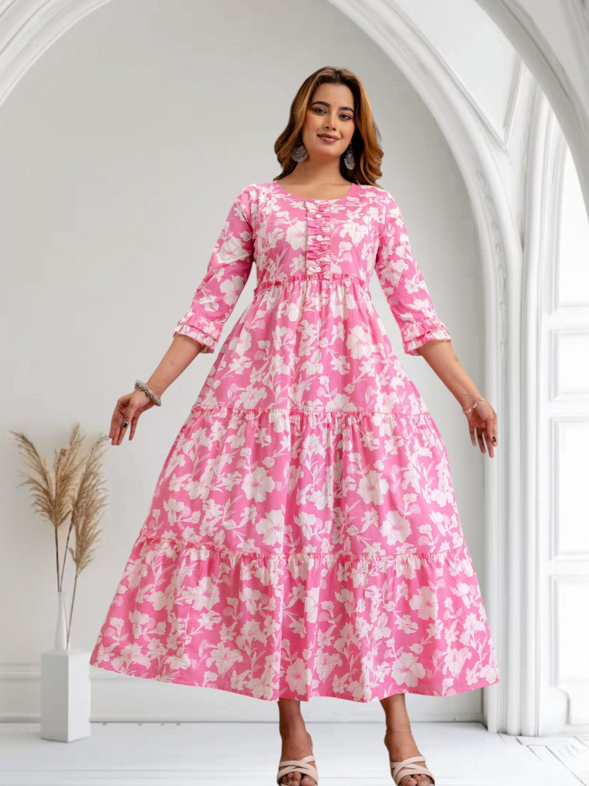 Pink Fit & Flare Maxi Maternity Dress — product image 1