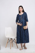 Dark Blue Printed A-Line Maternity Kurta — product image 1
