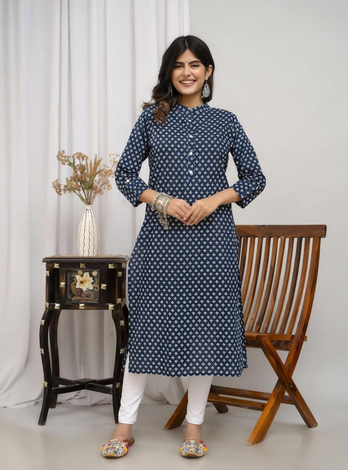 Henal Women Printed Straight Kurta (Blue)