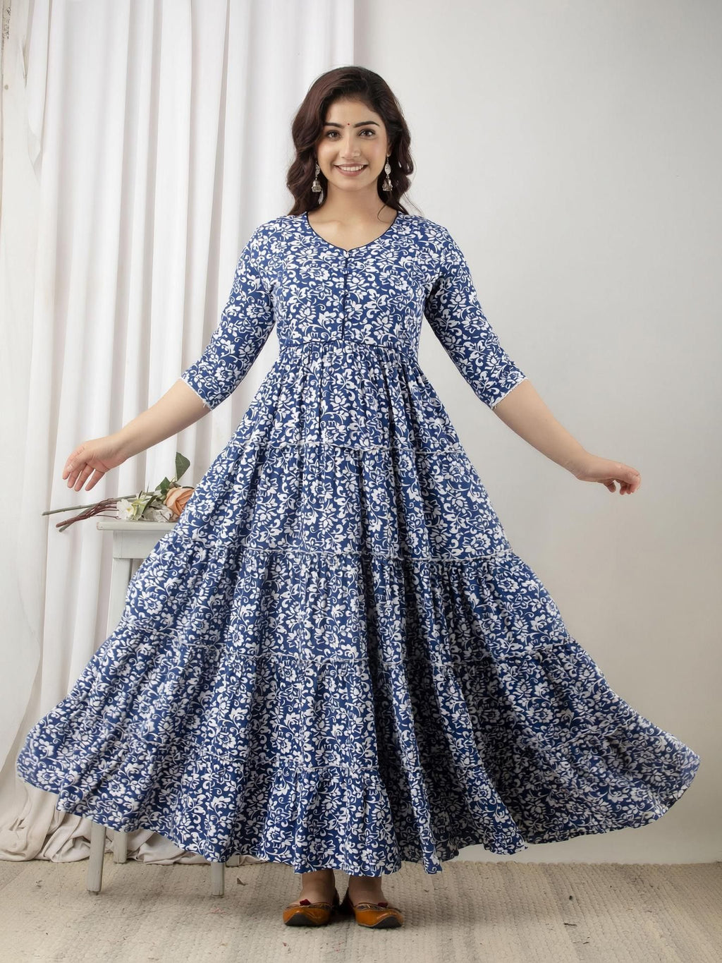 Blue Printed Maternity Kurta & Gown — product image 1