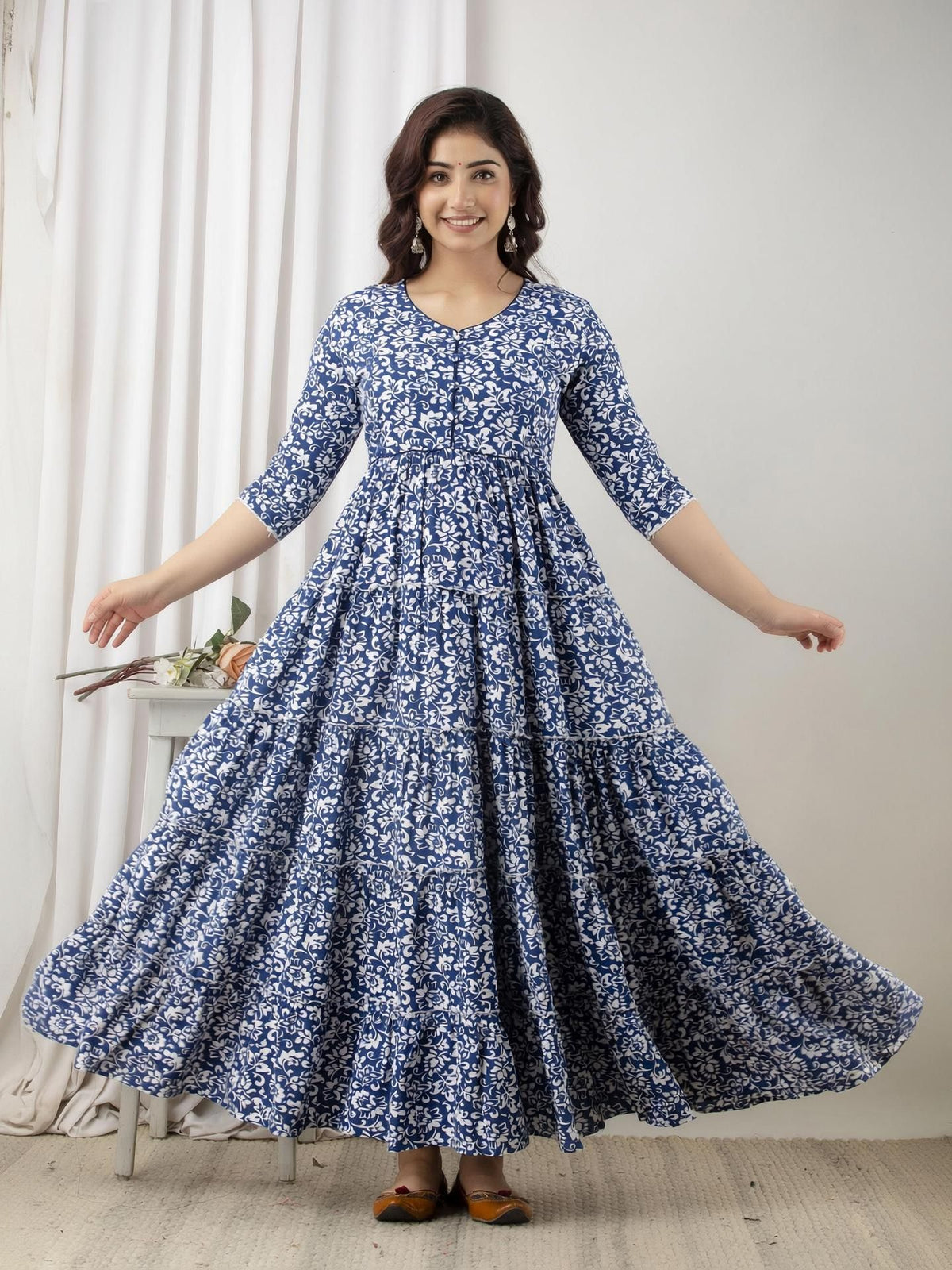 Blue Printed Maternity Kurta & Gown — product image 1