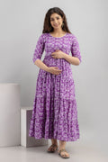 Purple Striped Flared Maternity Kurta — product image 1