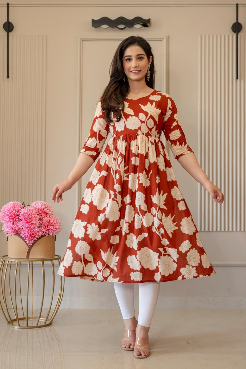 Orange Fit & Flare Midi Dress — product image 1