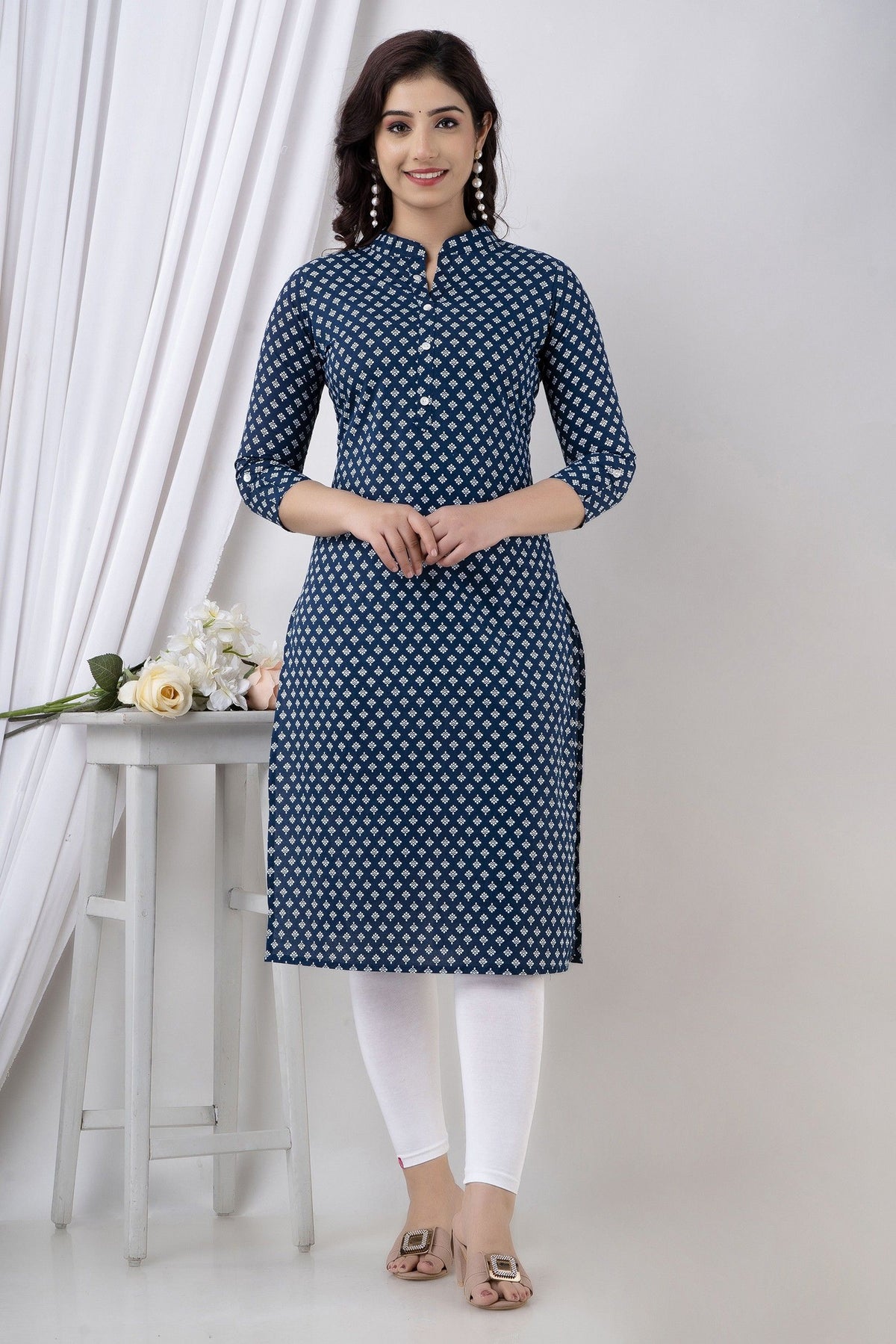 Blue Butti-Print Everyday Kurti — product image 1
