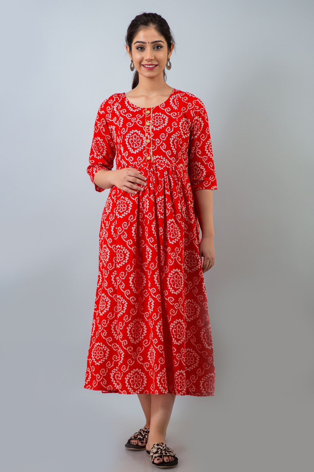 Red Printed Maternity Kurta & Gown — product image 1
