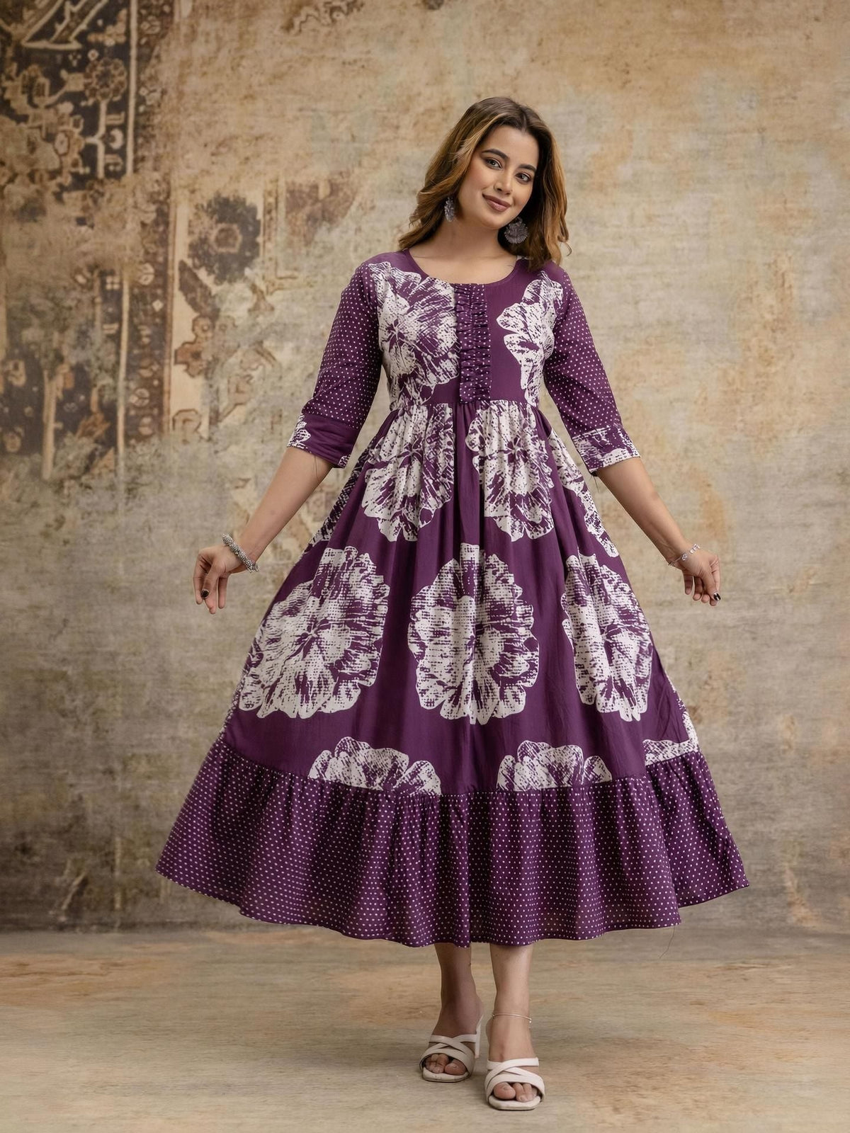 White Floral & Dot-Detail Maternity Dress — product image 1