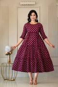 Maroon Floral Ethnic Midi Dress (H452) — product image 1