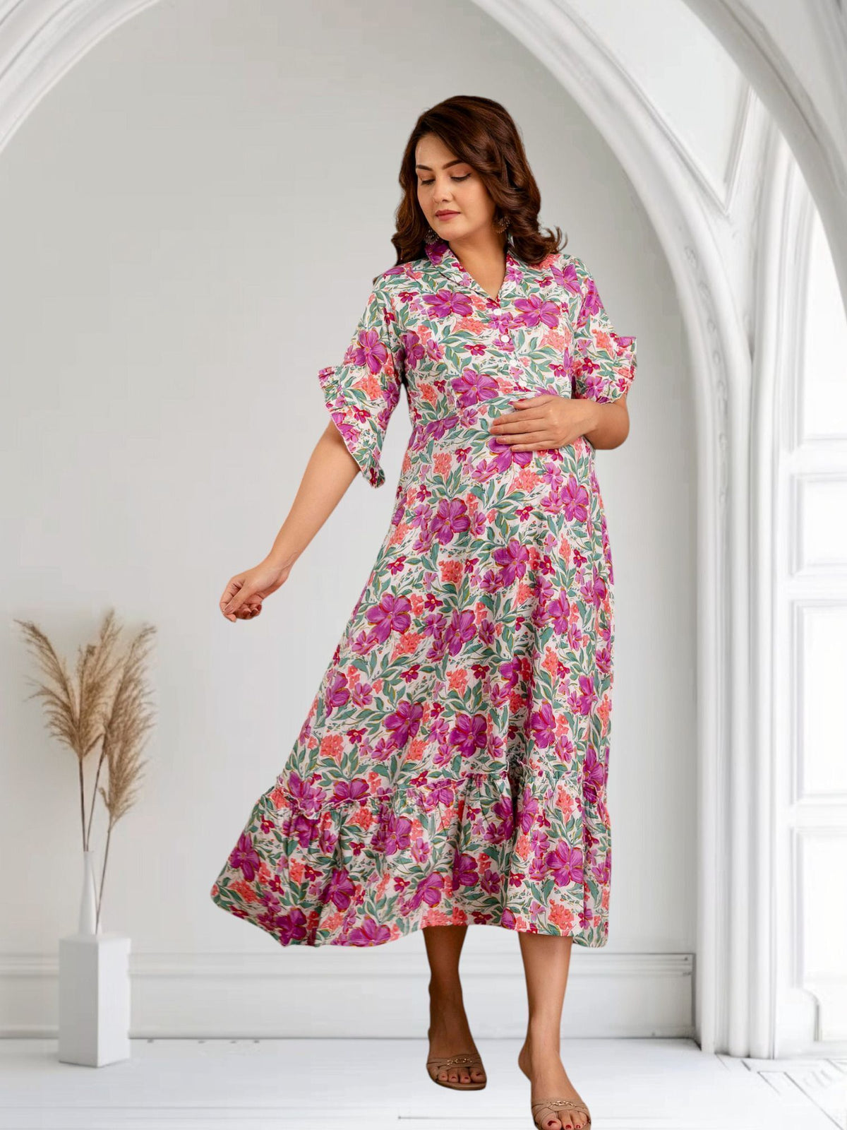 Multicolor Fit & Flare Maxi Maternity Dress — product image 1