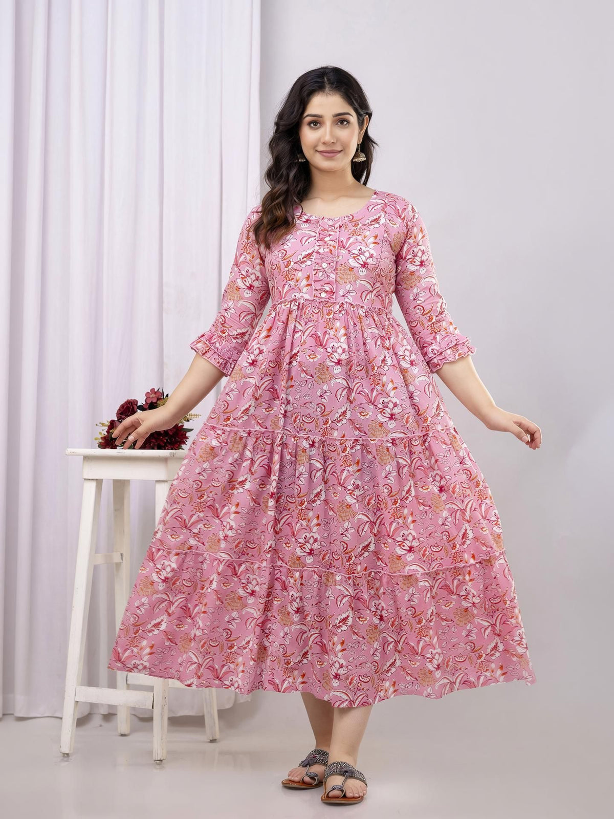 Light Pink Tiered Maternity Dress — product image 1