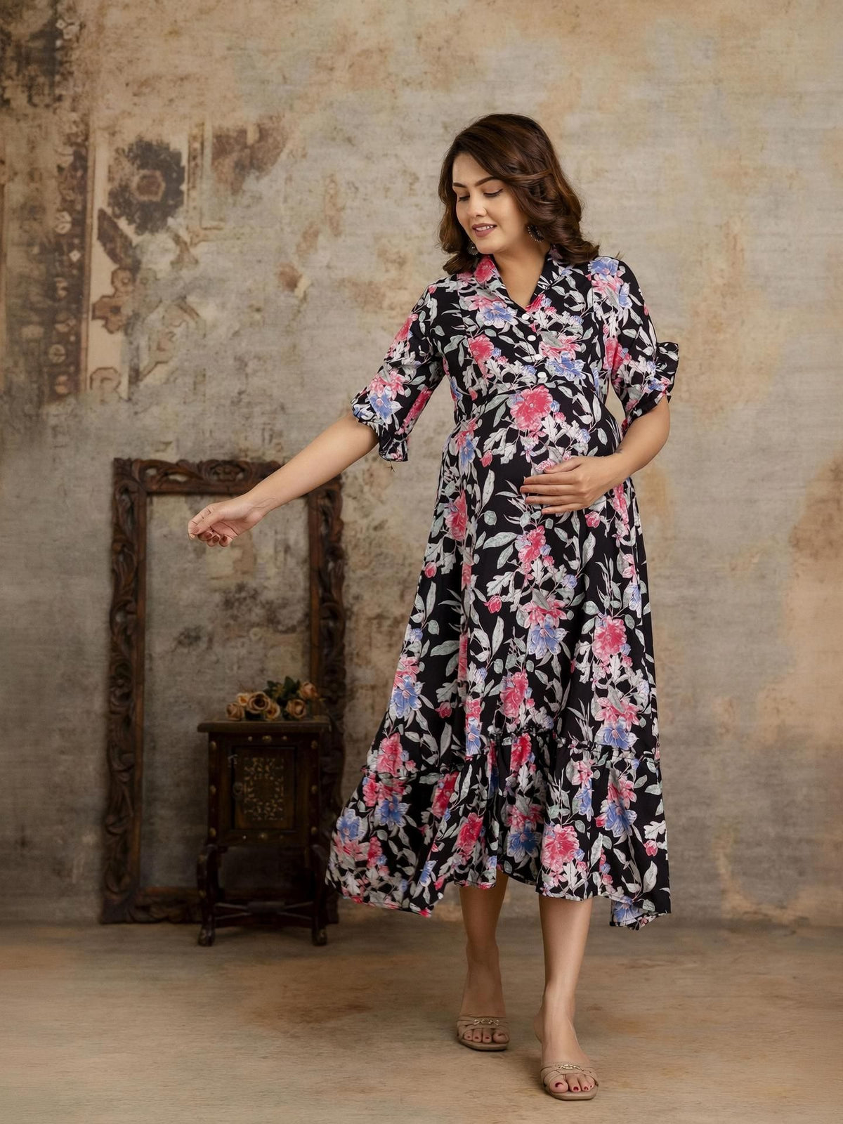 Ruffle-Sleeve Floral Maternity Dress — product image 2